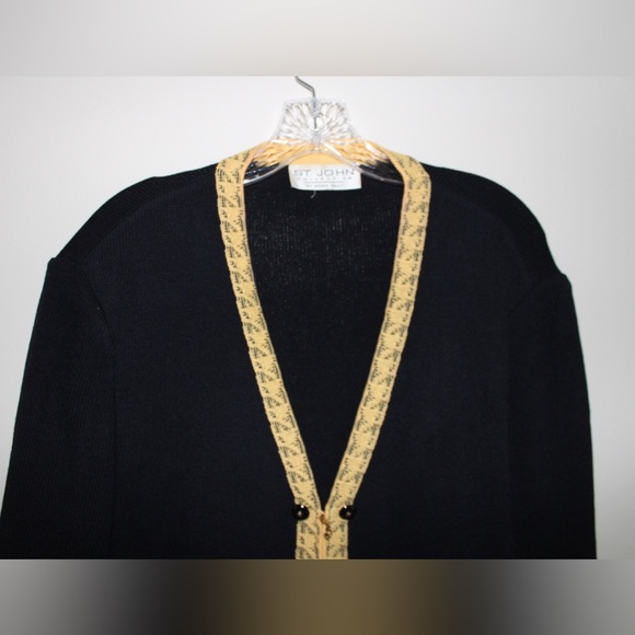 St. John Collection Black with Yellow Trim Knit Cardigan Jacket - Picture 2 of 9